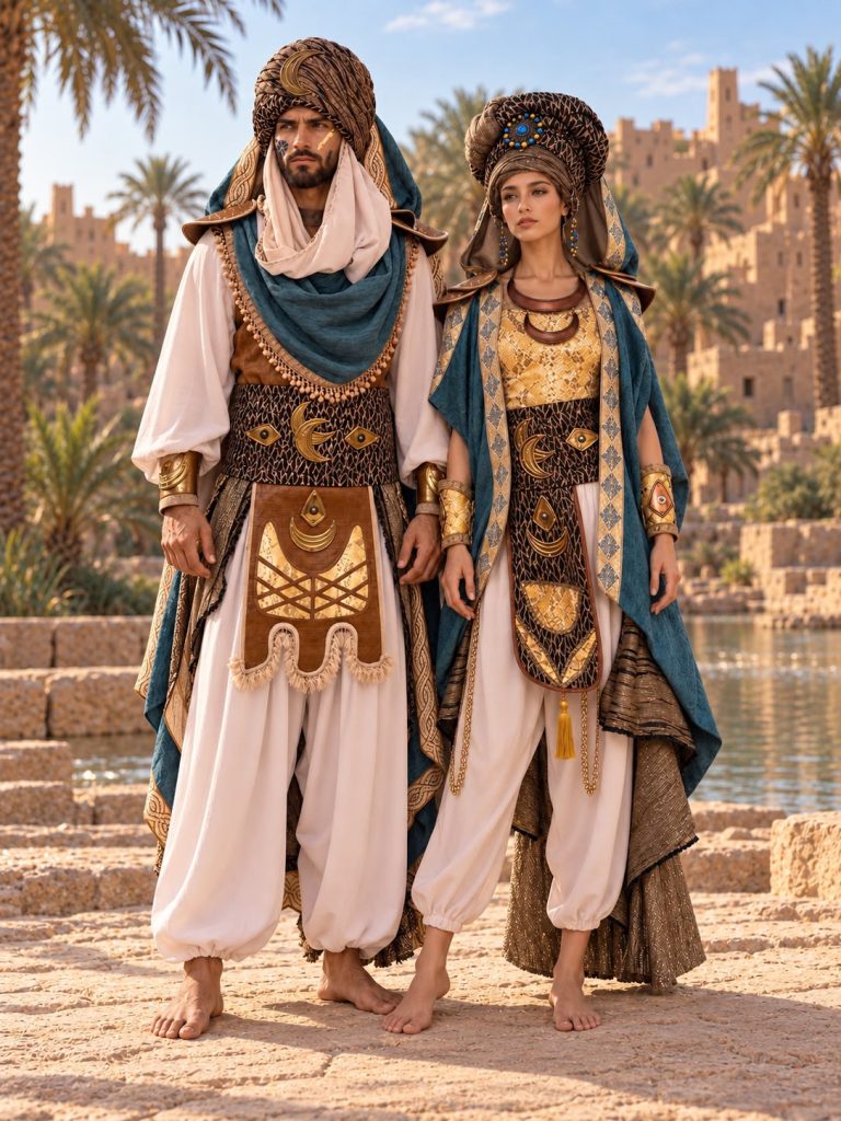 Pareja de trajes de Moros y Cristianos A-134 y A-135, vista frontal