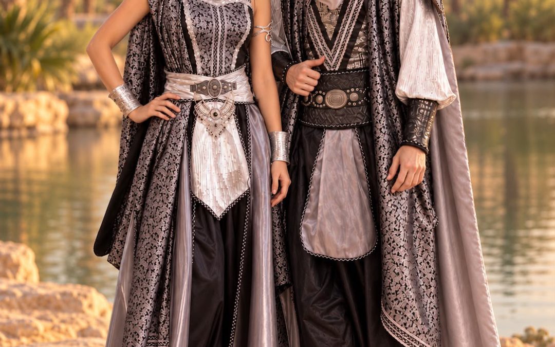 Pareja de trajes de Moros y Cristianos A-146 y A-147, vista frontal