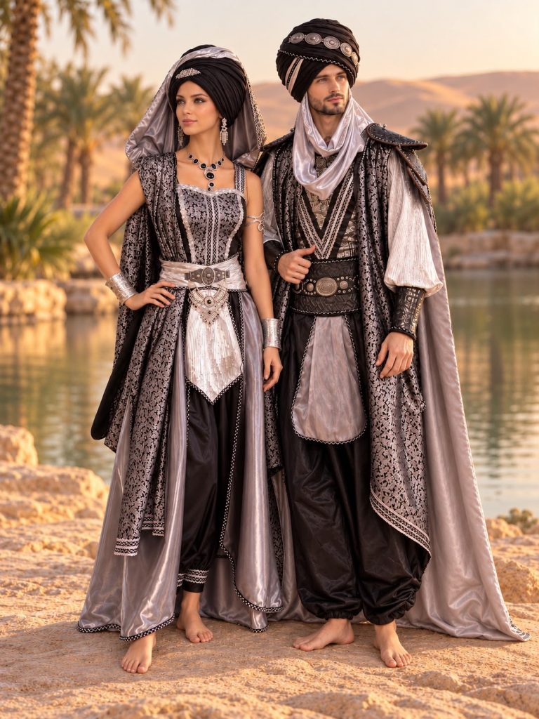 Pareja de trajes de Moros y Cristianos A-146 y A-147, vista frontal